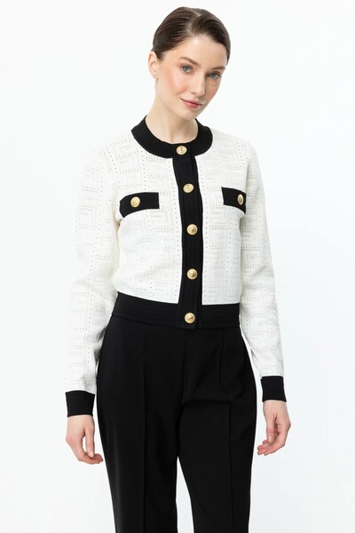 ON TRİKO Gold Buttoned Knitwear Fabric Cardigan 53900-25