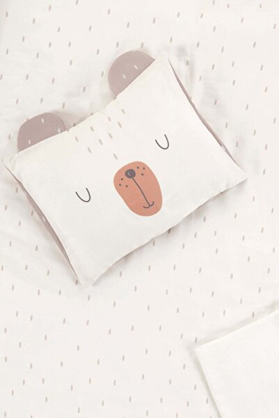 İrya Tiny Bear Organic Cotton Muslin Children's Duvet Cover Set Ecru