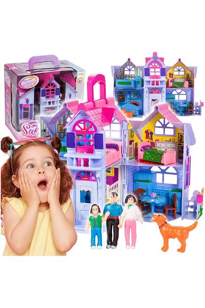 Smart Vibe Casuta pentru Papusi, FamilyHome, KinderVibe™, cu 4 Figurine, 6 Camere, Mobila si Accesorii Inclus