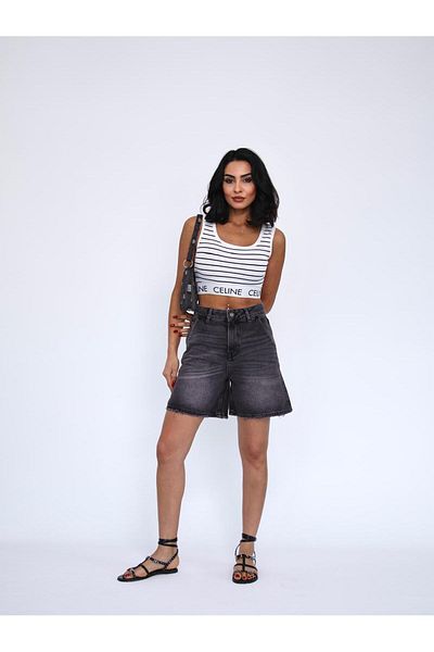 Zeo Basic Smoked Denim Mini Shorts