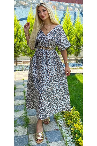 MUTİR 100% Cotton Muslin Leopard Double Breasted Women's Dress