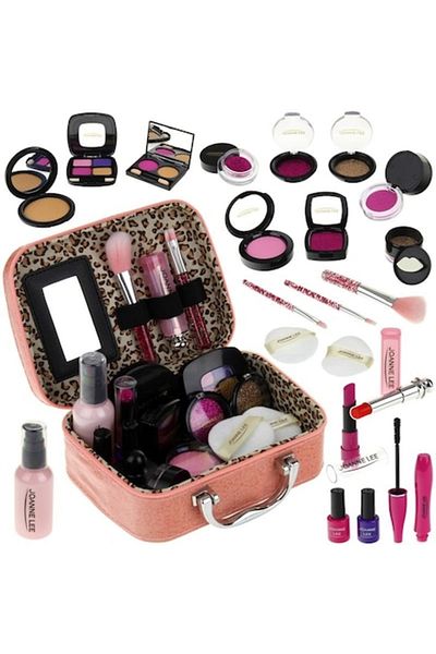 indiggo Set de machiaj de jucărie cu geantă cu mâner, include 20 de piese, pensule, pudră, ruj, rimel