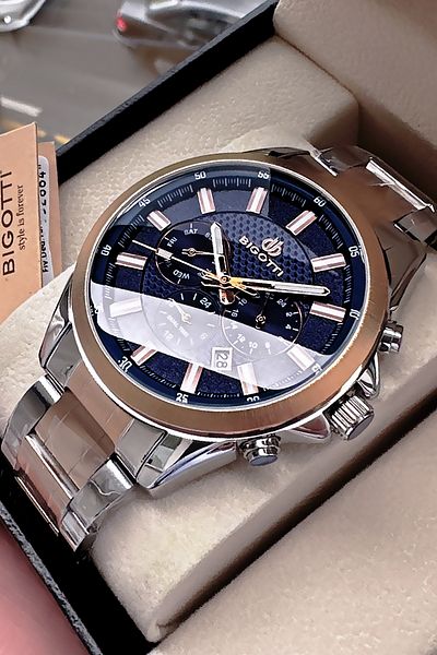 Bigotti Special Boxed 5 Atm Waterproof Men Wristwatch Rose Gumus Steel Band + Gift Bracelet Bme2027C2