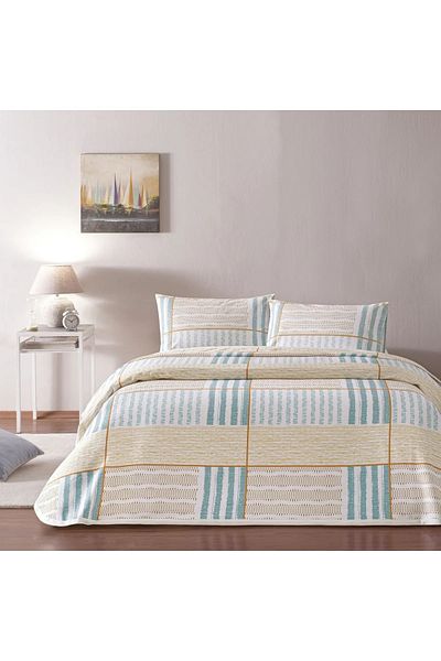 Taç Double 100% Cotton Sheet Elastic Pique Set Willow Yellow