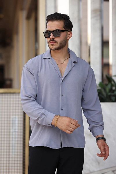 Tex Republic Ανδρικό γκρι πουκάμισο Casual Cut με υφή Oversize Casual Aerobin