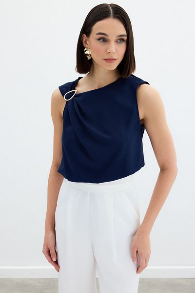 Sateen Bluză cu un singur umăr - bleumarin