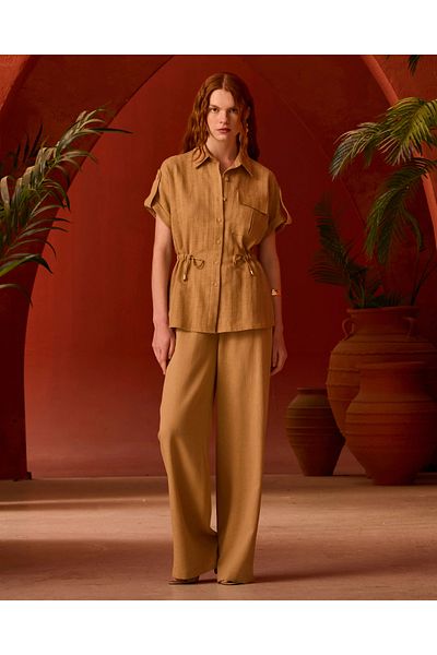 SEÇİL Lace-Up Wide Leg Linen Trousers