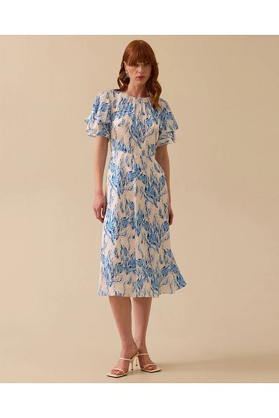 SEÇİL Patterned Satin Dress with Flywheel Sleeves