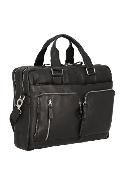 Alassio Campo 42 cm Siyah Deri Laptoplu Geniş Bölmeli Evrak Çantası