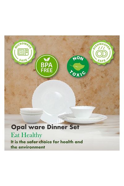 Houzi 12 Pcs Opal ware Dinner ser Microwave Dishwasher Freezer safe
