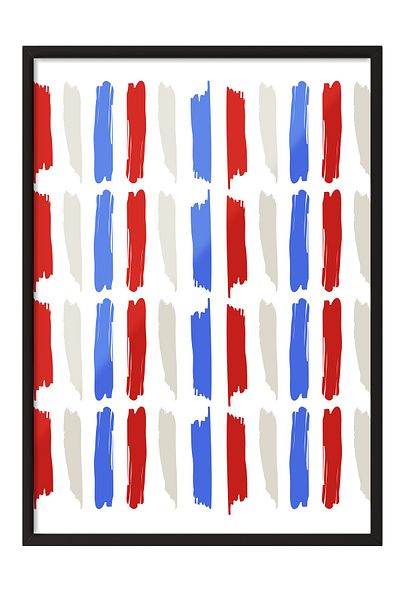 Postifull Black Framed Painting, Brush Strokes, Minimalist, Flat Illustration, Red, Blue Color Poster, 202