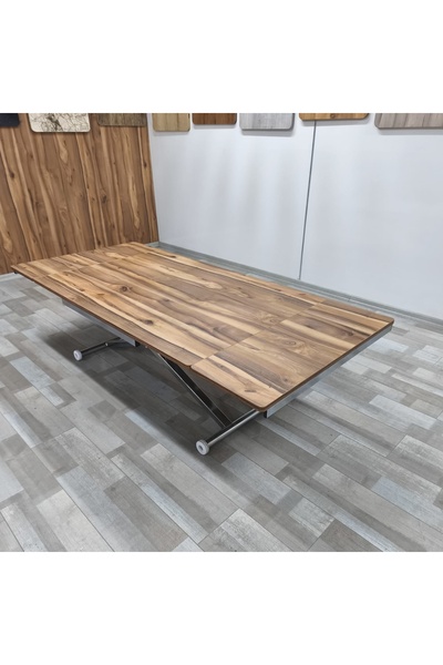 SEHPAM AKILLI Yan Baştan Açılır Akıllı Yemek Masası Oval Mdf Tabla Alt Mekanizma Metal Krom Kaplama