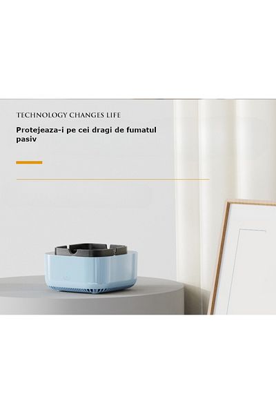 Influential Tech Electric Ashtray with Suction, Air Purifier, Filter, 1200mAh, Blue, for Home/Car/Office