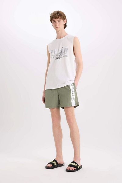 DeFacto E0995 Khaki Printed Mesh Lined Above Knee Shorts