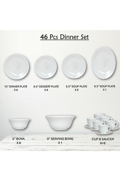 Houzi 46 Pcs Opal ware Dinner ser Microwave Dishwasher Freezer safe
