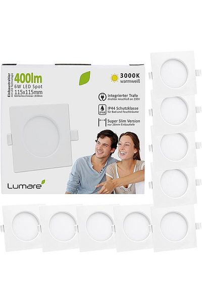 Lumare Set of 9 Extra Flat LED Spotlights 6W 400 lm IP44 White 14 x 14 cm