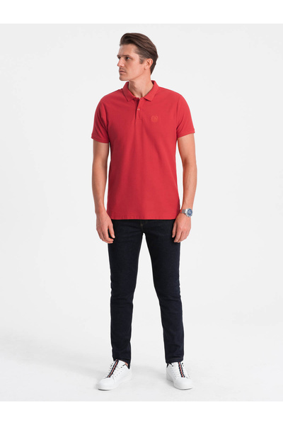 OMBRE Herren-Poloshirt aus Piqué-Strick - Dunkelrot V14 S1374 S