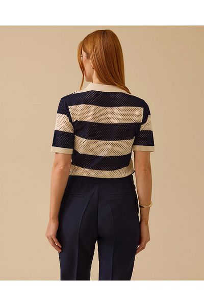 SEÇİL Striped Polo Neck Perforated Knitwear Blouse