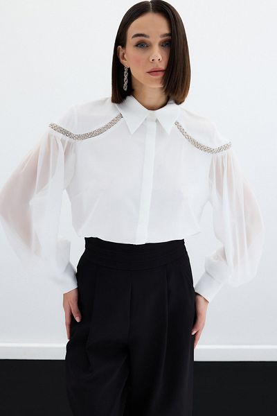 Sateen قميص بأكمام بالونية - إكرو