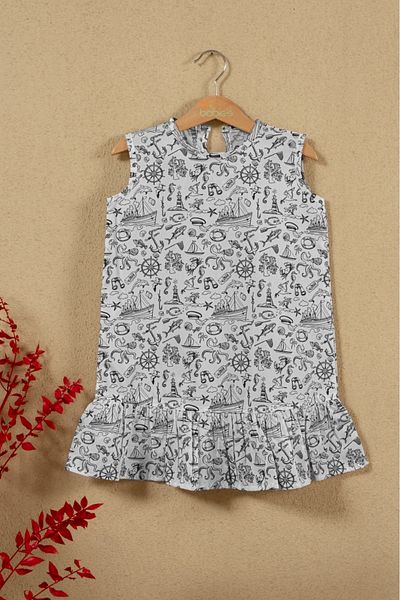 Montisu Sea Themed Sleeveless Girl's Dress – 100% Cotton, Summer Comfortable Model