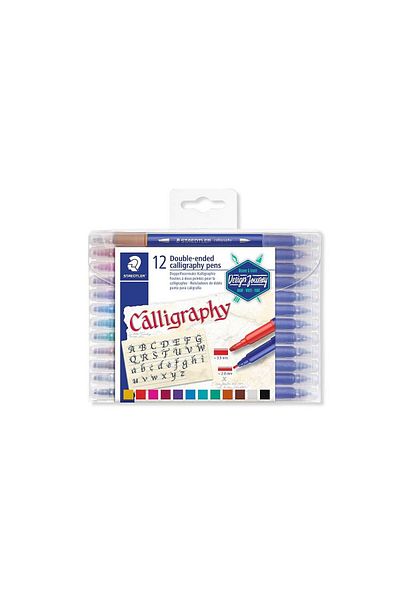 Staedtler Set de 12 markere caligrafice cu două capete, Staedtler, culori asortate 3005-TB12