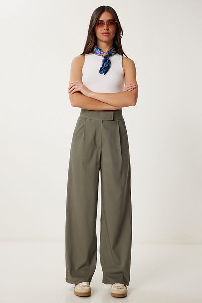 Lovelyİstanbul Velcro Woven Palazzo Trousers Khaki Lrv0101