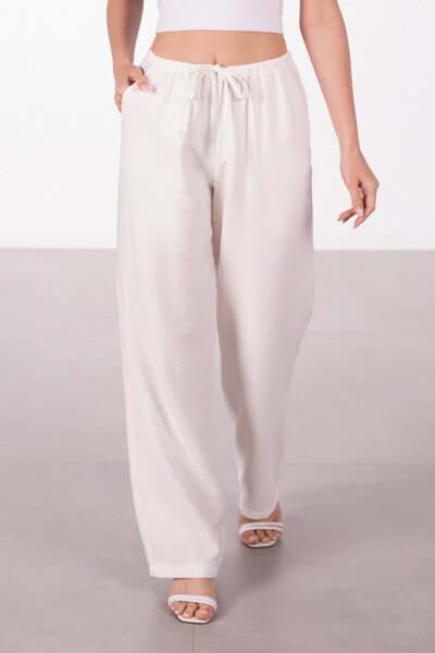 BARRELS AND OIL Linen Wide Leg Trousers with Tie Waist - White