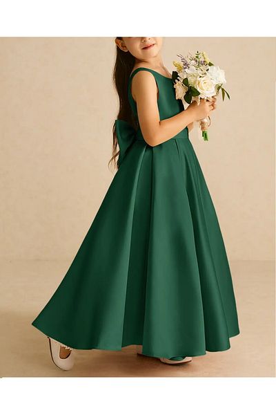 NSMLİFE Girls Kids A-Line Pleated Plain Satin Long Dress Graduation Birthday Prom Dress