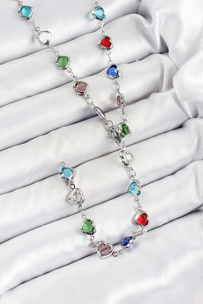 BESKAR Brass Silver Color Mixed Color Zircon Stone Heart Y Women's Necklace