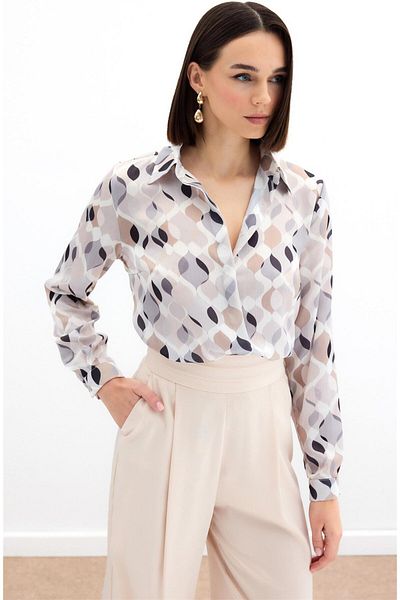 Sateen Patterned Classic Shirt - Beige