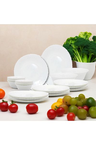Houzi 12 Pcs Opal ware Dinner ser Microwave Dishwasher Freezer safe