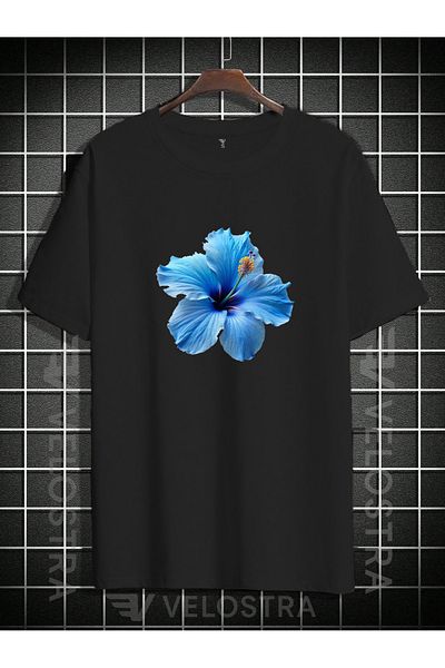 Velostra Unisex Blue Floral Printed Oversize T-Shirt