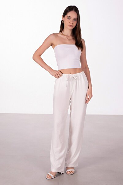 BARRELS AND OIL Linen Wide Leg Trousers with Tie Waist - White
