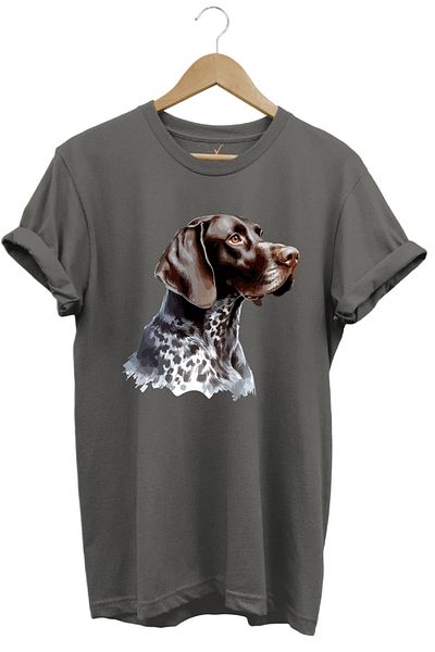 WİDİ Κυνήγι Kurzhaar Hunting Dog Design Τυπωμένο 100% βαμβακερό μπλουζάκι με κανονική εφαρμογή Crew Neck Premium γκρι