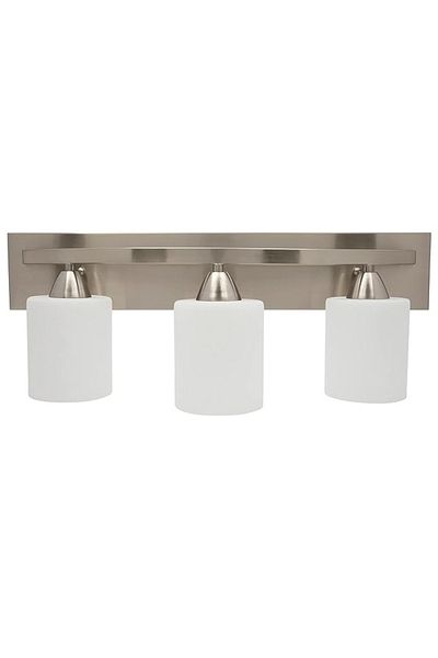 IDB Indoor bathroom lighting bar with modern matte glass shade, Brushed Nickel, 3 lights, E26 100W LED,