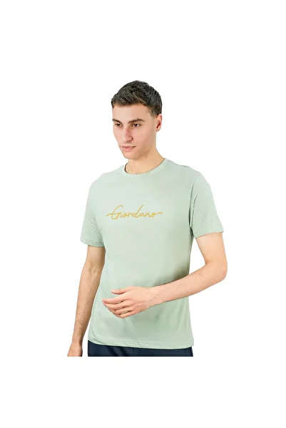 Giordano Men's Cotton Crewneck Tee with Signature Print