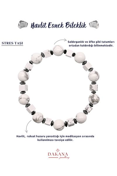 DAKANA JEWELLERY Certified Cube Cut Howlite and Gray Hematite Natural Stone Bracelet