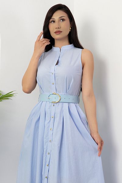 PULLIMM Floor-Length Buttoned Leather Belt Dress Grs3747