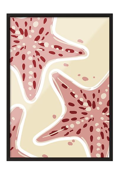Postifull Black Framed Painting, Starfish, Flat Illustration, Minimalist, Beige, Pink Color Poster, Summer 2025