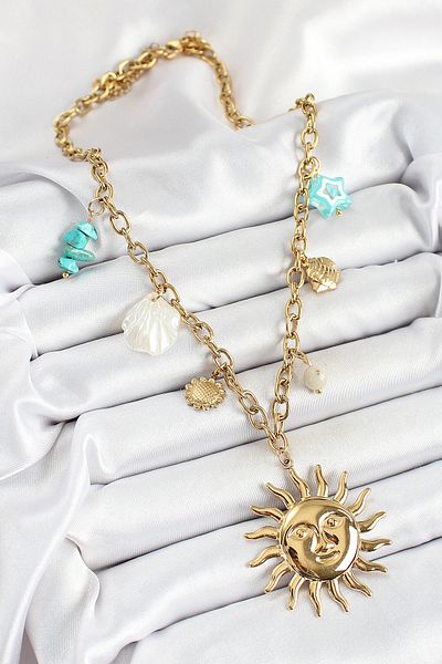 BESKAR 316L Steel Gold Color Sun and Seashells Concept Women's Necklace