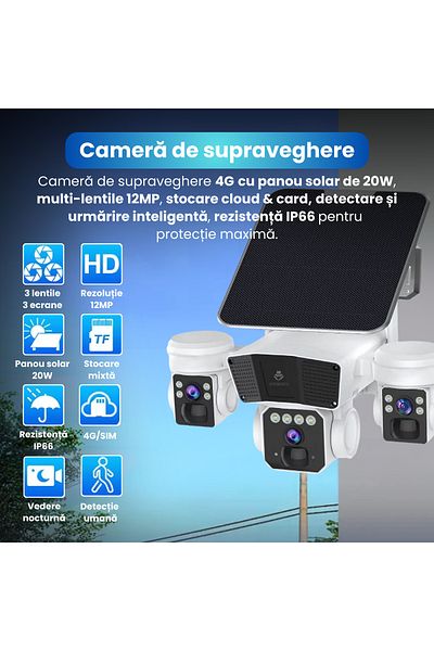 Spionescu Surveillance camera, Q6, 12MP, integrated solar panel, 4G and Wi-Fi connection, SIM slot