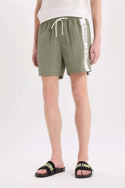 DeFacto E0995 Khaki Printed Mesh Lined Above Knee Shorts