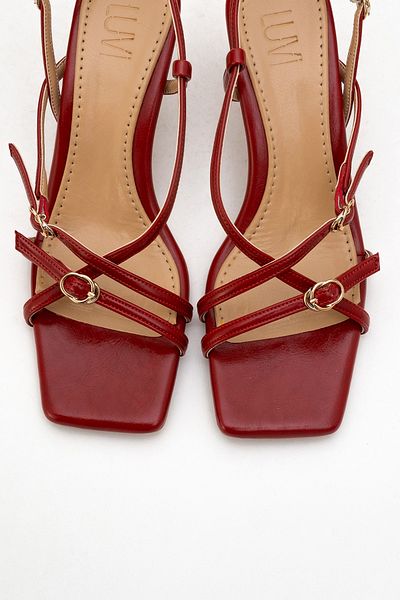 LuviShoes Chaka Red Buckle Square Toe Women's Heeled Sandals