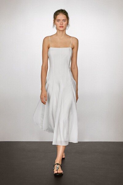 Massimo Dutti Dökümlü askılı midi elbise