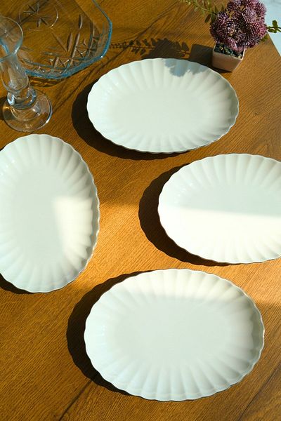 Kütahya Porselen Bone Luz Platinum Mesh Boat Plate 24X17Cm Bnlzf24Ky220 Set of 4