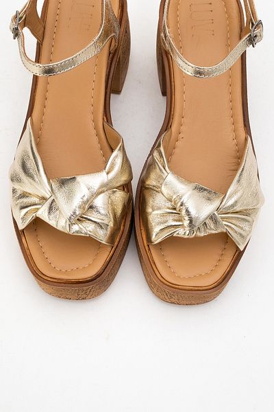 LuviShoes Tily Gold Skin Genuine Leather Women's Platform Heeled Sandals