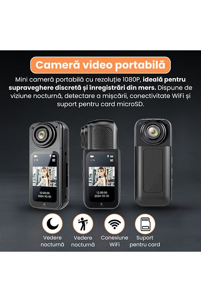 Spionescu Mini body camera 2.7K 1080P with WiFi, body cam, S70, 1.47" HD screen, magnetic design, night vision