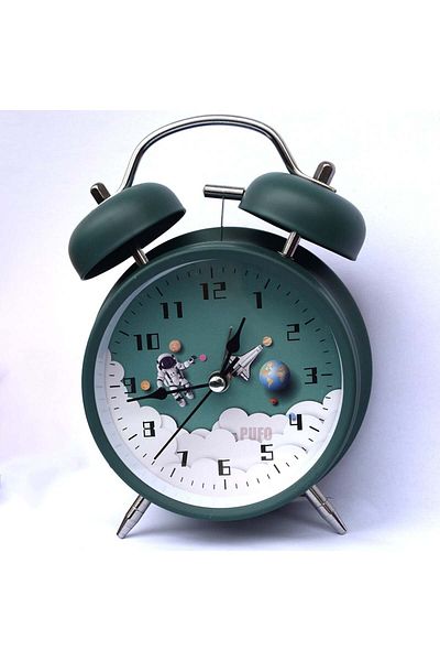 PUFO Ceas deșteptător de birou pentru copii Pufo Astronautul Călător, 15 cm, verde
