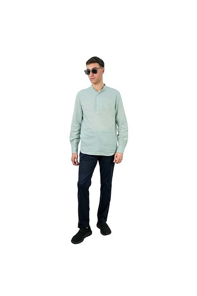 Giordano Men's Linen Cotton Poplin Shirt | Slim Fit, Band Collar