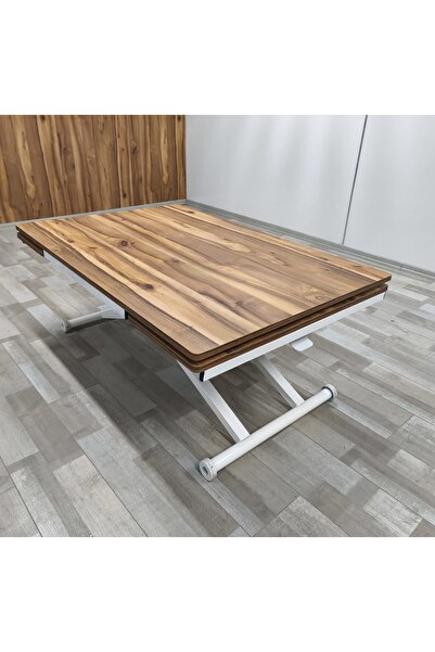 SEHPAM AKILLI Yan Baştan Açılır Akıllı Yemek Masası Oval Mdf Tabla Alt Mekanizma Metal Beyaz Renk